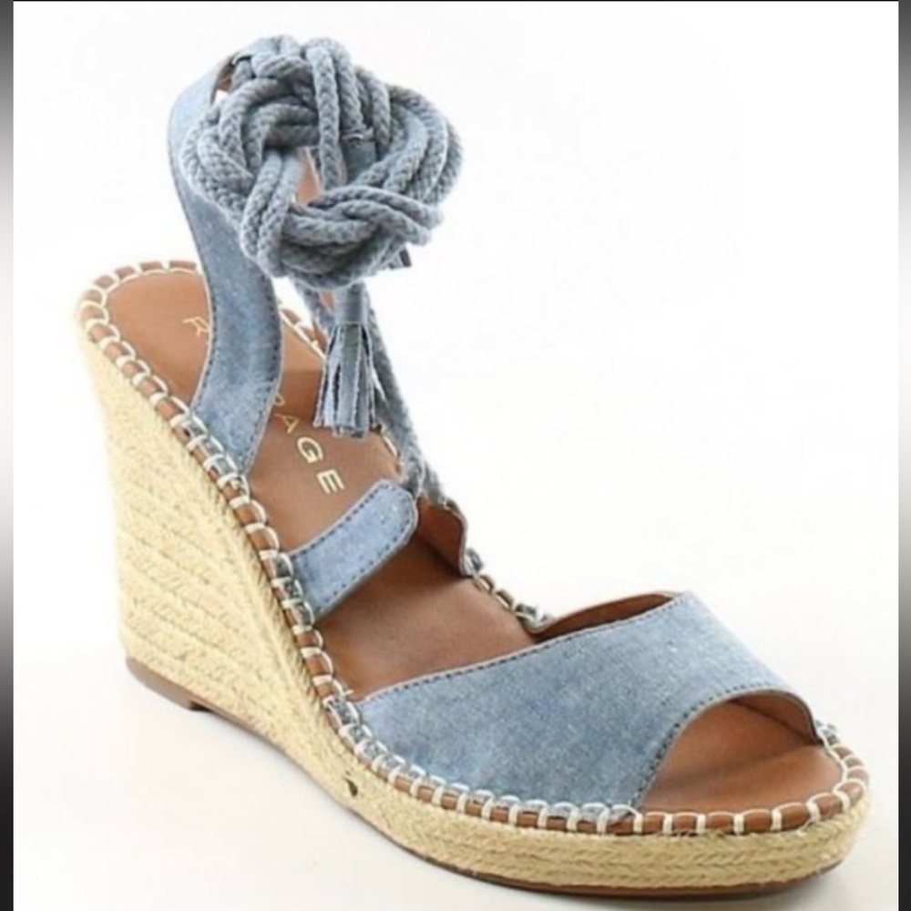 Rampage Light Blue Denim Espadrille Wedge Sandals